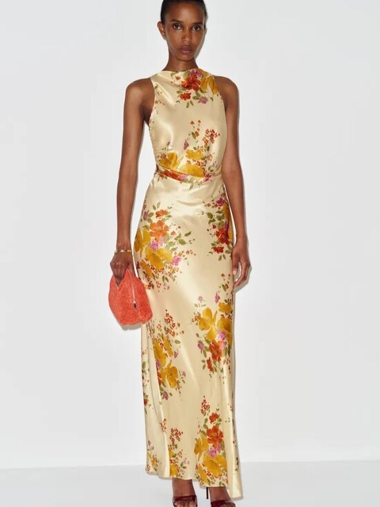 Reformation Dresses & Skirts - NEW Reformation Anaiis Silk Long Yellow Floral Backless Dress Crescendo US 2 UK6